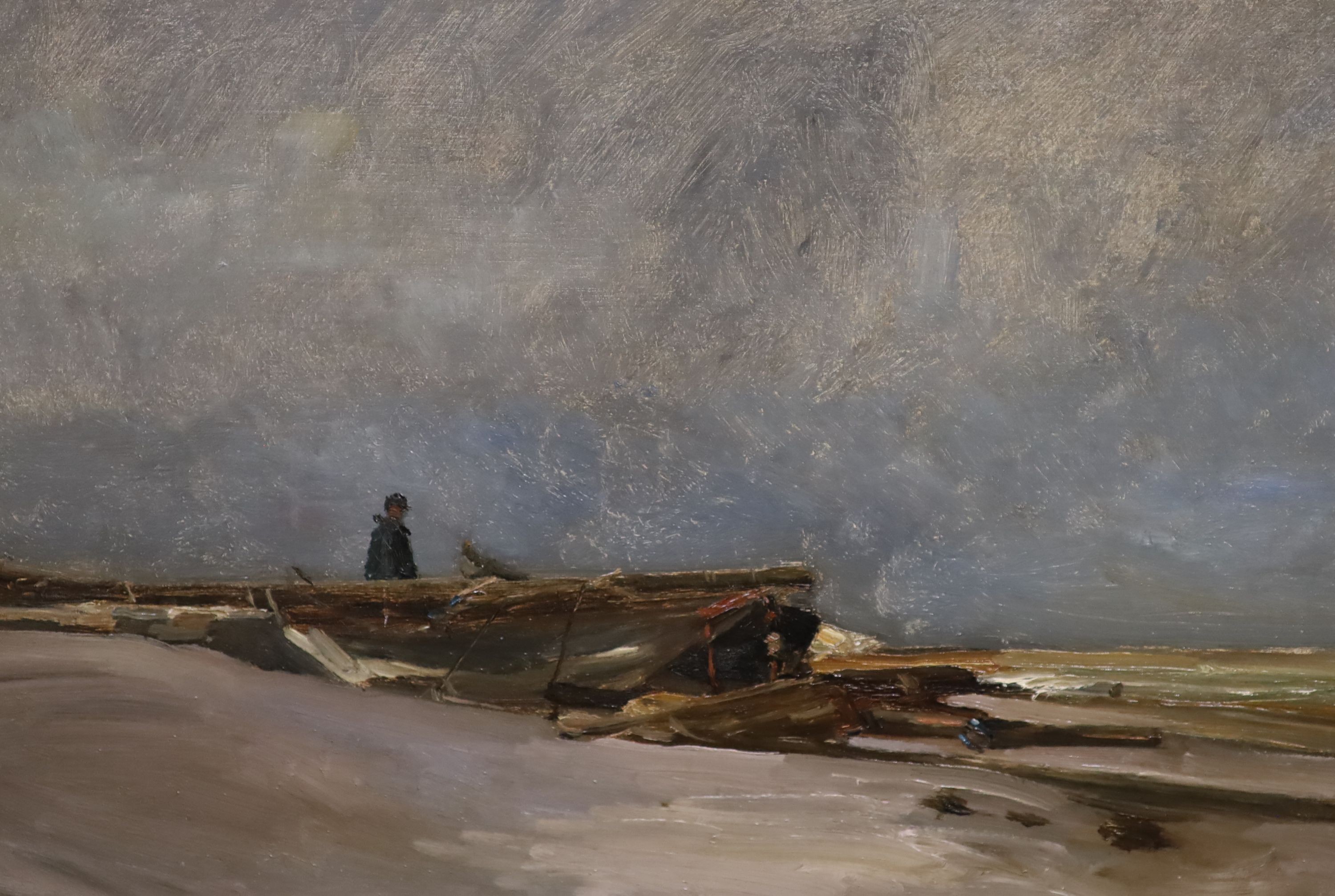Gabriel Gruchy (1841-1926), Figure overlooking the shore, oil on canvas, 32 x 47cm.